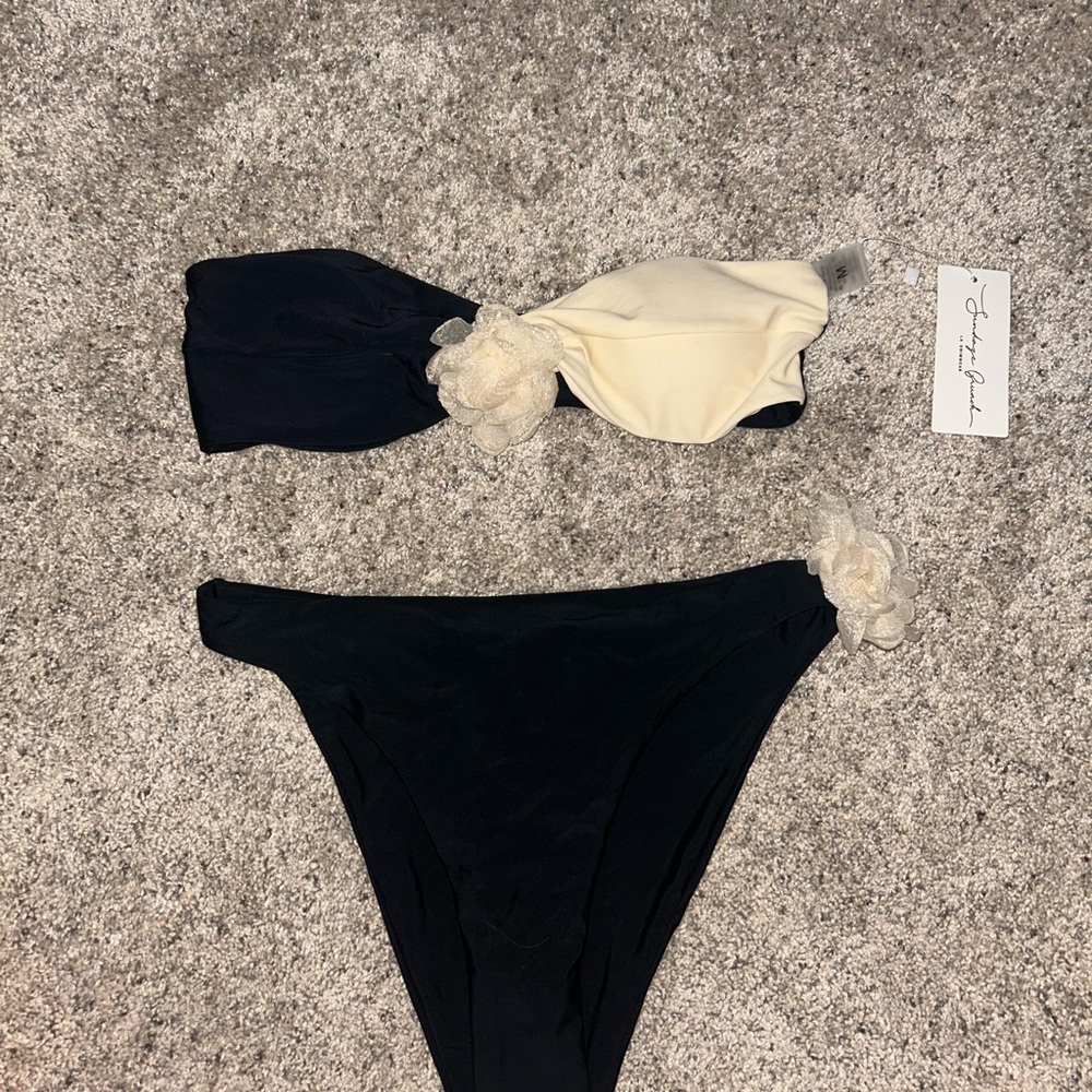 Black and Cream Bikini Set